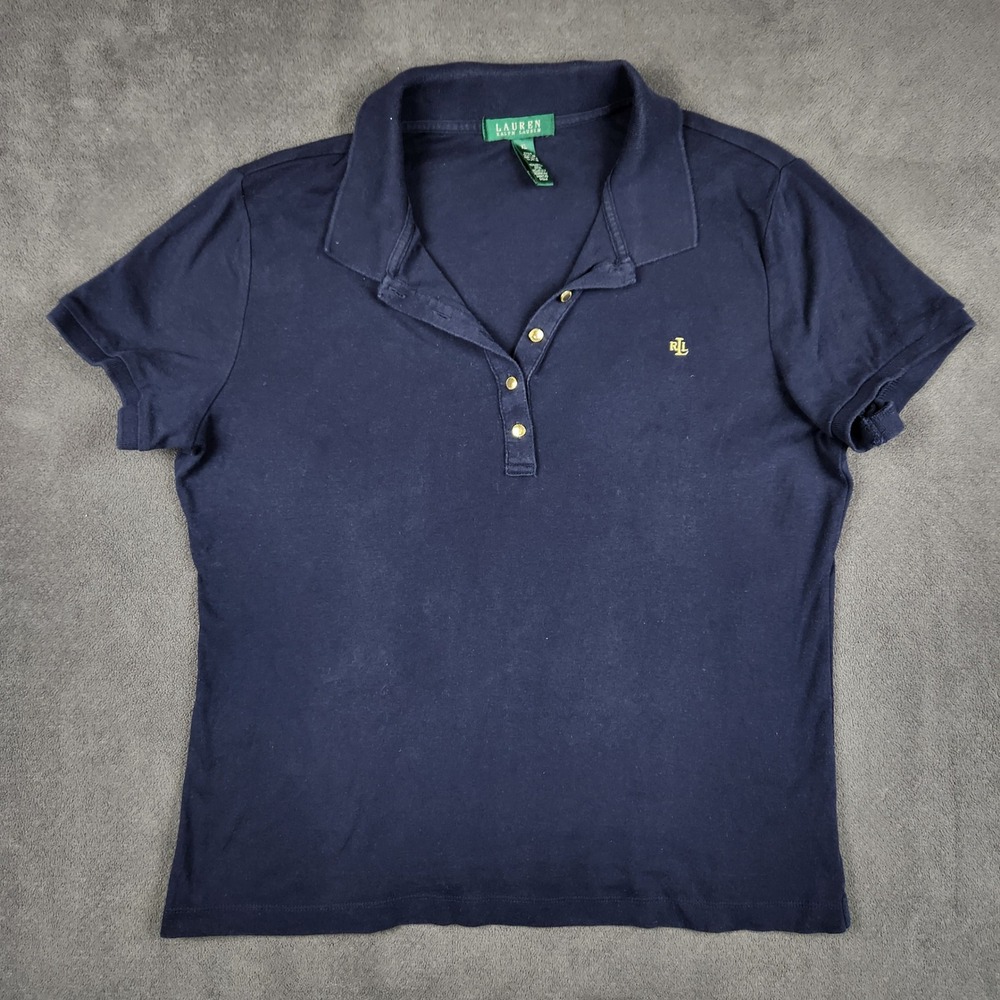 Lauren Ralph‎ Lauren Polo Shirt Womens XL Navy Blue Cotton Short Sleeve Logo